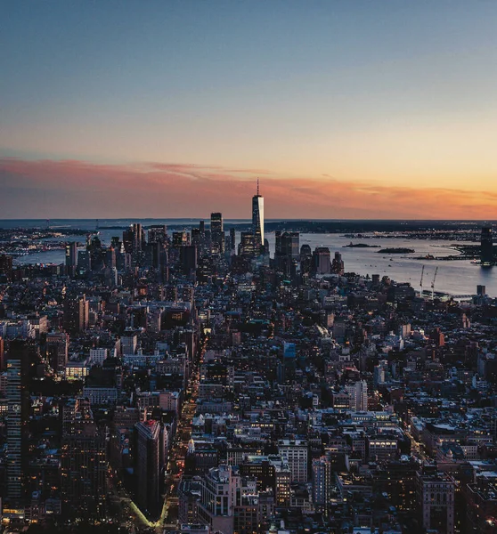 Panorama Miasta Zachodzie Słońca Manhattan Nowy Jork Piękny Widok Usa — Zdjęcie stockowe