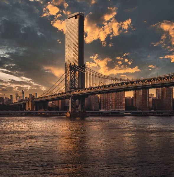 Manhattan Most Zachodzie Słońca Piękny Nowy Jork — Zdjęcie stockowe