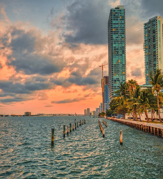 Puerto Deportivo Atardecer Miami Florida Nubes Cielo Verano Edificios —  Fotos de Stock