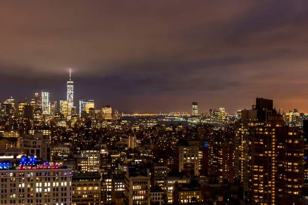 Vista Aerea Vari Edifici Notte Manhattan — Foto Stock