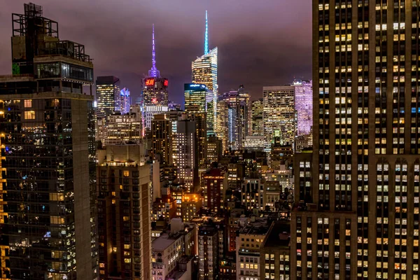 Vista Aérea Varios Edificios Por Noche Manhattan —  Fotos de Stock