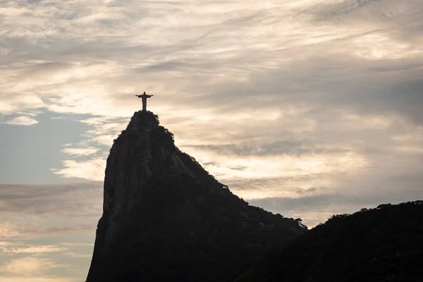 Krásný Výhled Horu Corcovado Sochu Krista Mraky Západu Slunce Rio — Stock fotografie