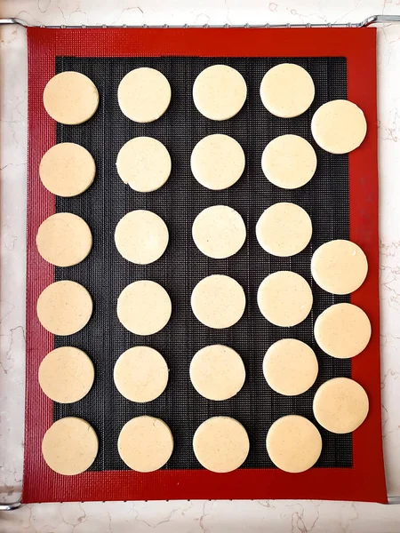 Roung Cookie Dough Perforated Silicone Bread Mat Metal Rack — Stock Photo, Image
