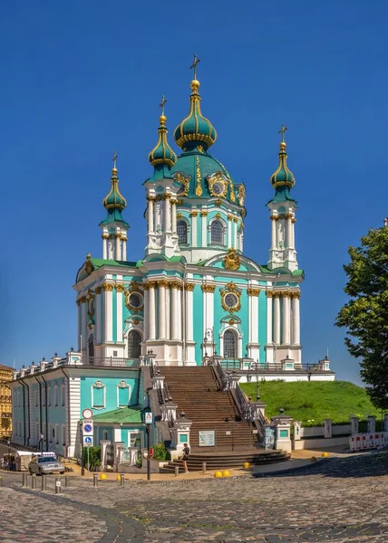 Kyiv Ukraine 2020 Andrew Church Andriyivskyy Descent Kyiv Ukraine Sunny — Stock Photo, Image