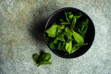 Taze nane yapraklı organik gıda konsepti