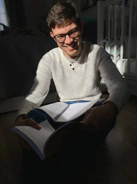 Portrait Happy Young Man Studying Home Self Isolation — Stock Photo, Image