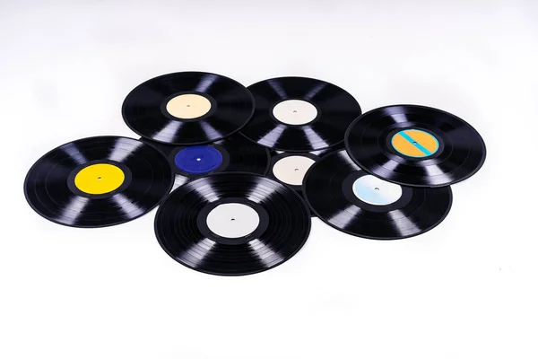 Sammlung Von Schallplatten Auf Weißem Hintergrund Fotografiert Foto — Stockfoto