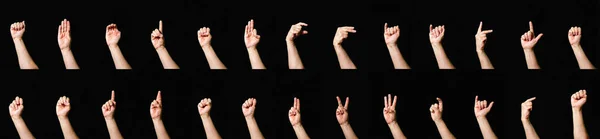 Εικόνα Του Αλφαβήτου International Sign Language Μαύρο Φόντο — Φωτογραφία Αρχείου