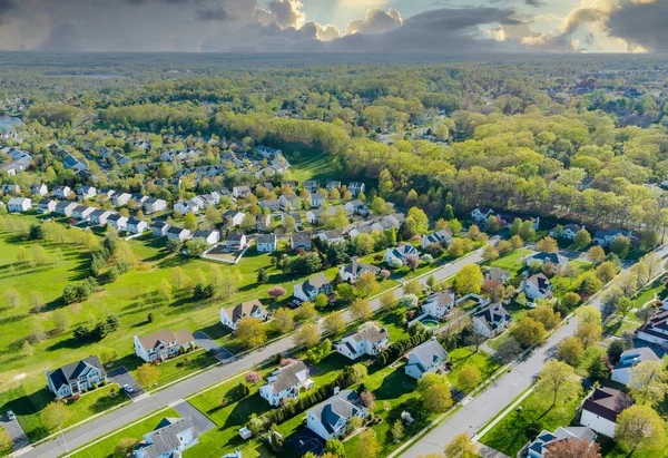 Panorama Top View Liten Amerikansk Stad Urban Livsstil Distrikt Landskap — Stockfoto