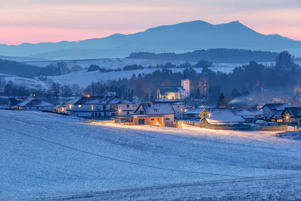 Veduta Dei Villaggi Diakova Drazkovce Alla Fine Dell Inverno Slovacchia — Foto Stock