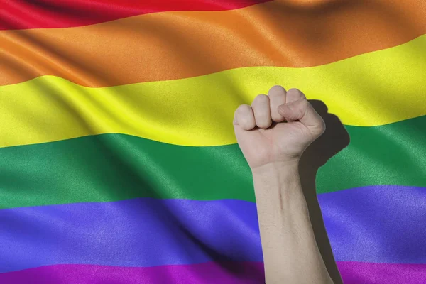 Gay Guy Hand Fist Lgtb Flag — Stock Photo, Image