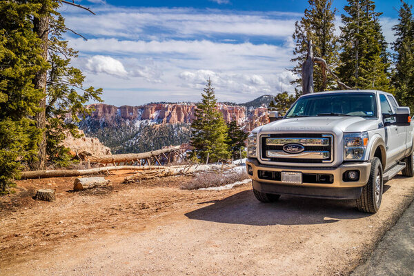 Bryce Canyon National Park, UT, USA - March 25, 2018: The F350 Ford parked along the reserve park