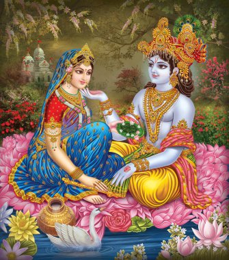Hindistan Tanrısı Radhakrishna, Hindistan Lordu Krishna, Hindistan Mitolojik Radhakrishna Görüntüsü.