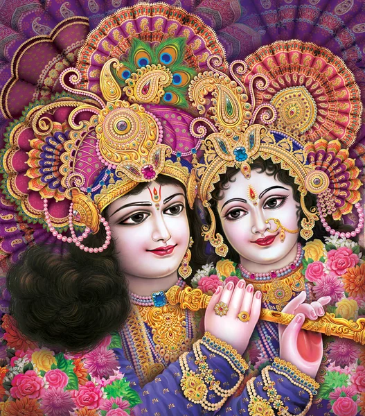Ινδός Θεός Radhakrishna Κύριος Krishna Ινδική Μυθολογικές Εικόνες — Φωτογραφία Αρχείου
