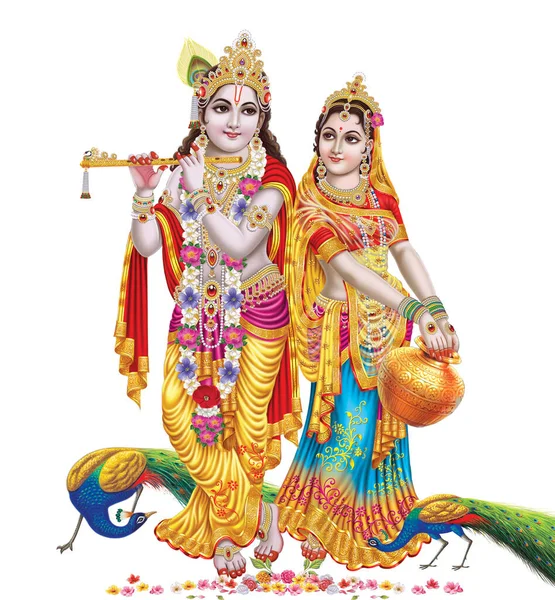 Ινδός Θεός Radhakrishna Κύριος Krishna Ινδική Μυθολογικές Εικόνες — Φωτογραφία Αρχείου