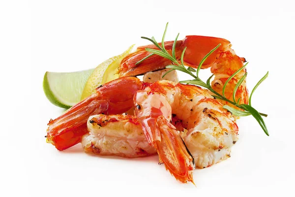 Primer Plano Las Colas Langostino Sin Cáscara Parrilla Con Cuñas — Foto de Stock