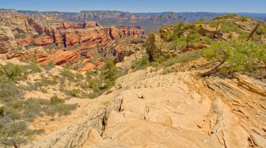 Sedona Arizona 'nın doğu manzarası. Bear Dağı' nın eyer kısmından. 1. Tepeyi geçince. Fay Kanyonu solda, hemen öndeki kayalıkları geçince..