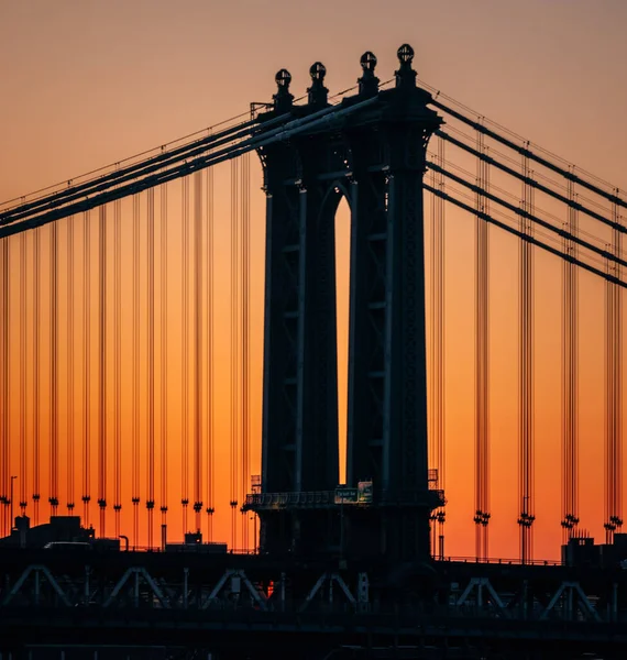 Мост Закате Манхэттен Небо Цвета Оранжевого Лета Красиво — стоковое фото