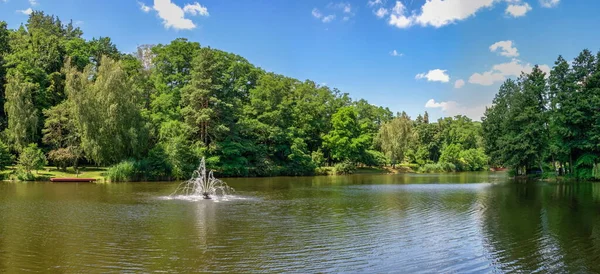 Kiev Ucrânia 2020 Grande Lagoa Com Uma Fonte Residência Mezhyhirya — Fotografia de Stock