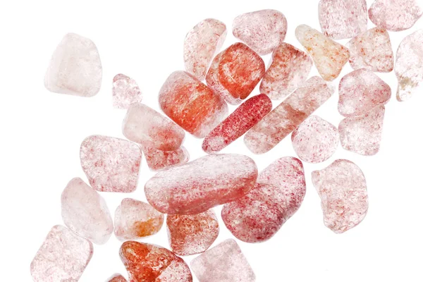 Strawberry Quartz Heap Jewel Stones Texture White Light Isolated Background — Stock Photo, Image