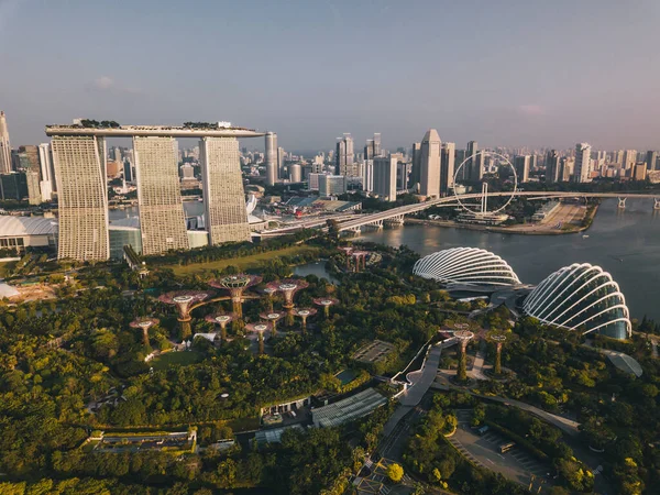 Szingapúr Legjobb Kilátás Nyílik Kertek Öbölben Egész Városkép Napkeltekor — Stock Fotó