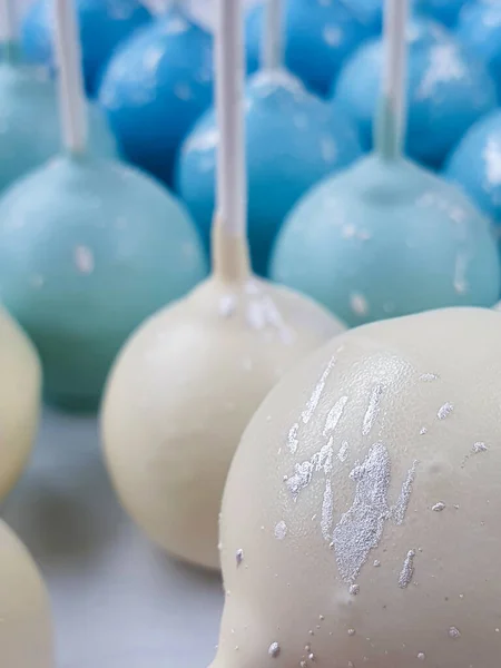 Bunch White Blue Chocolate Cakepops White Sticks — Stock Photo, Image