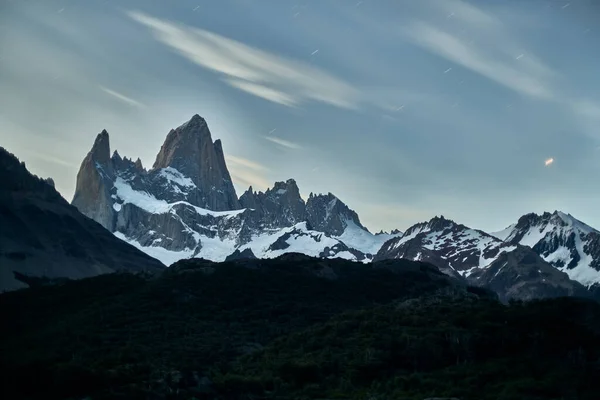 Noc Hvězd Kopci Fitz Roy Patagonii Argentina — Stock fotografie