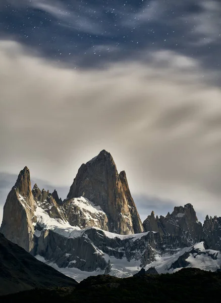 Noc Gwiazd Wzgórzu Fitz Roy Patagonii Argentyna — Zdjęcie stockowe