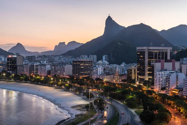 Vacker Solnedgång Blå Timme Utsikt Över Staden Corcovado Mountain Och — Stockfoto