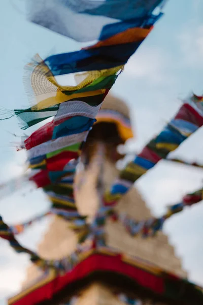 Bandeiras Coloridas Boudhanath Stupa Vale Kathmandu Nepal — Fotografia de Stock