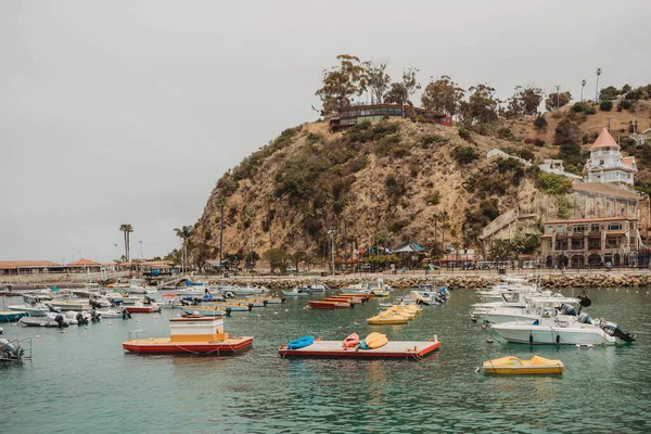 Barcos Frente Costa Isla Catalina — Foto de Stock