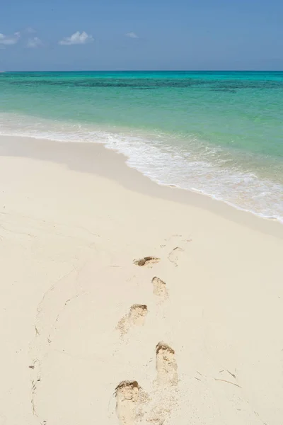 Uma Praia Tropical Deserta Com Pegadas Humanas Areia Ilha Cozumel — Fotografia de Stock