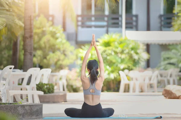 Woman Lotus Position Yoga Natural Attractive Asian Woman — Stock Photo, Image