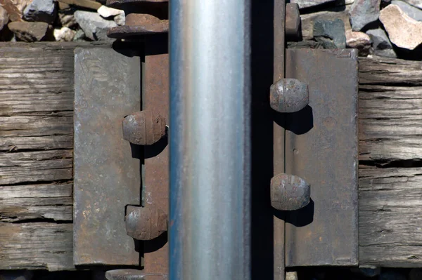 Vue Vers Bas Sur Une Seule Voie Ferrée Rail Plaque — Photo