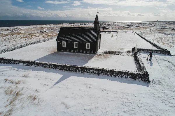 Black Budir Church Snowed Aerial View — Stock Photo, Image
