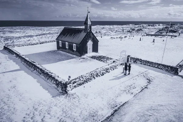 Negro Budir Iglesia Nevó Desde Vista Aérea — Foto de Stock