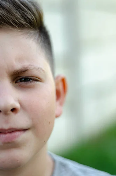 Portrait Boy Years Old Gray Background — Stock Fotó