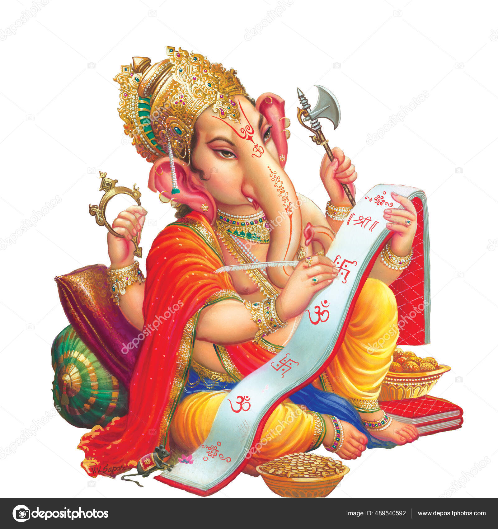 Image Indian Lord Ganesha White Background Stock Photo by ©Cavan 489540592