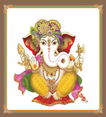 Beyaz arkaplanda Hintli Lord Ganesha resmi 