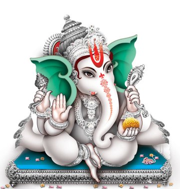 Beyaz arkaplanda Hintli Lord Ganesha resmi 