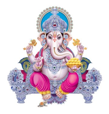 Beyaz arkaplanda Hintli Lord Ganesha resmi 