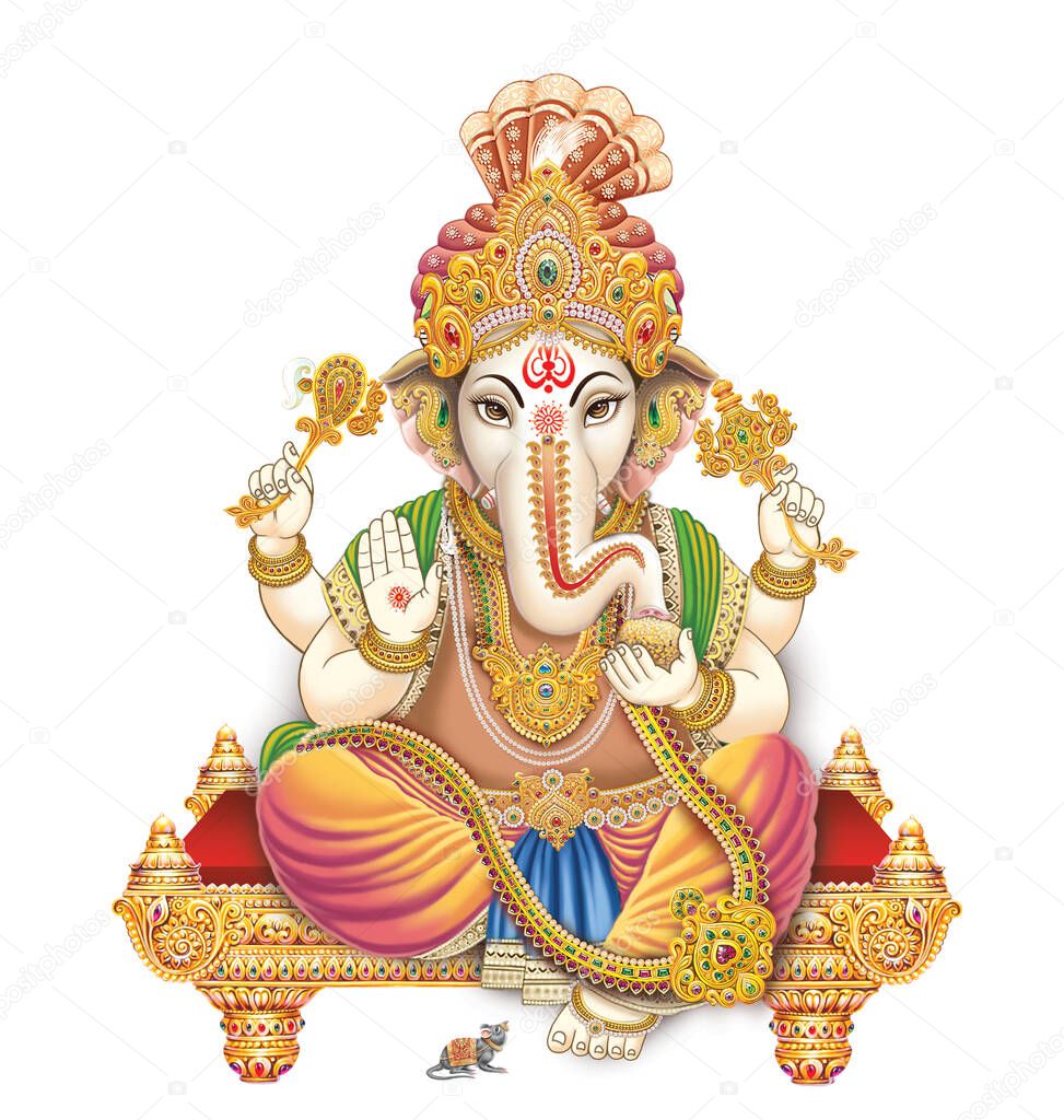 image of Indian Lord Ganesha on white background 