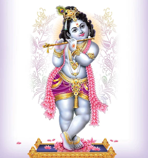 Indian God Lord Krishna Wysoka Rozdzielczość Ilustracja — Zdjęcie stockowe