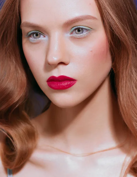 Young Woman Long Red Wavy Hair Retouching Portrait — Zdjęcie stockowe