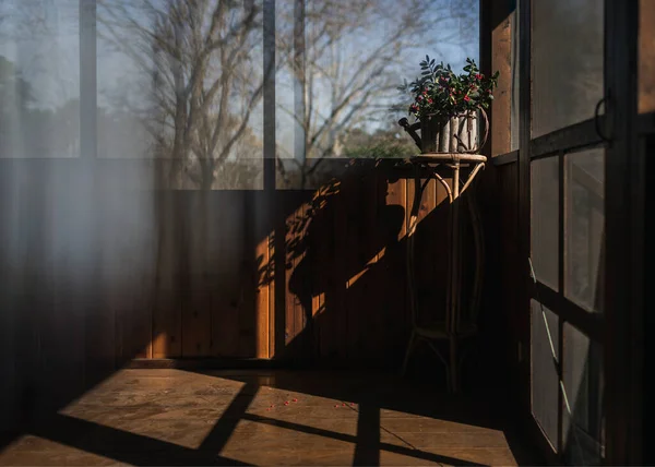 Light Shadows Form Lines Reflections Screened Porch — 图库照片