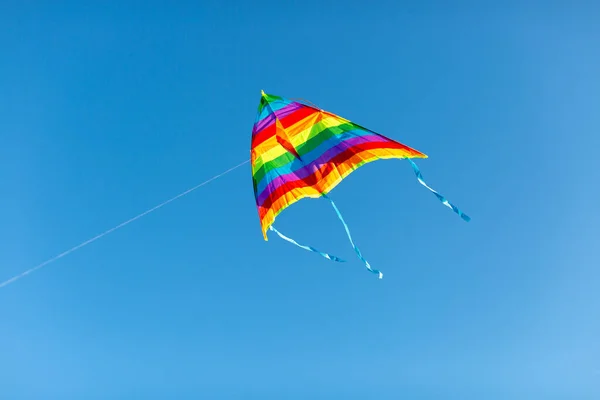 Kite Rainbow Colors Blue Sky Background — Stock Photo, Image