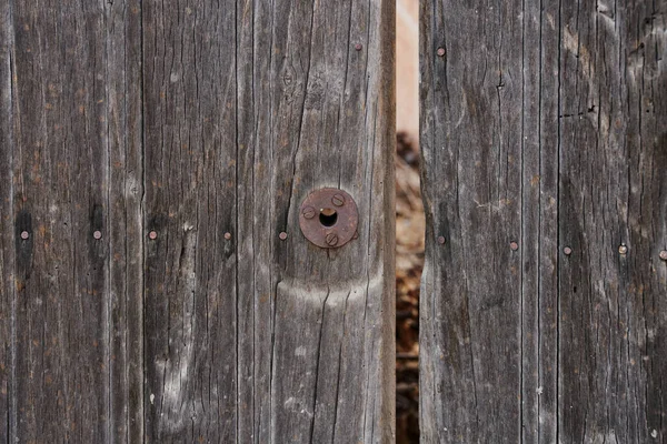 Antike Holztür Mit Rostigem Beschlag — Stockfoto