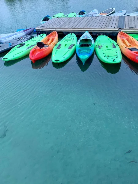 Alquiler Kayaks Atracado Puerto Deportivo Redfish Lake Atardecer — Foto de Stock