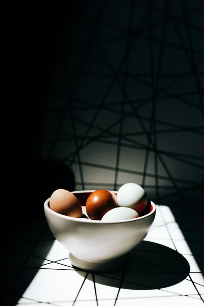 Wide View Bowl Eggs Patterned Background — Stock Photo, Image