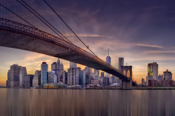 Skyline Nowym Jorku Brooklyn Bridge — Zdjęcie stockowe